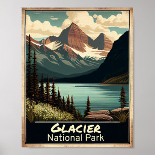Póster Parque nacional Glaciar Vintage