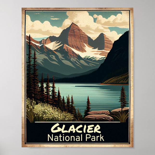 Póster Parque nacional Glaciar Vintage (Frente)