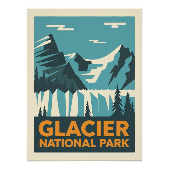 Póster Parque nacional Glaciar Vintage (Anverso)