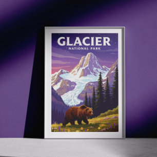 Póster Parque nacional Glaciar Vintage