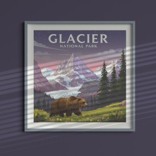 Póster Parque nacional Glaciar Vintage