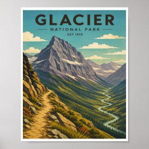 Póster Parque Nacional Glaciar Vintage Viaje