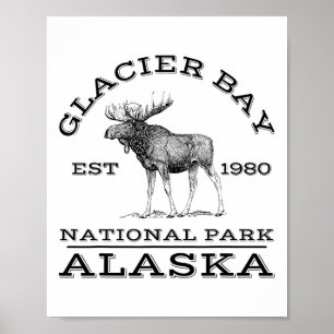 Póster Parque Nacional Glacier Bay Alaska Alce Senderismo