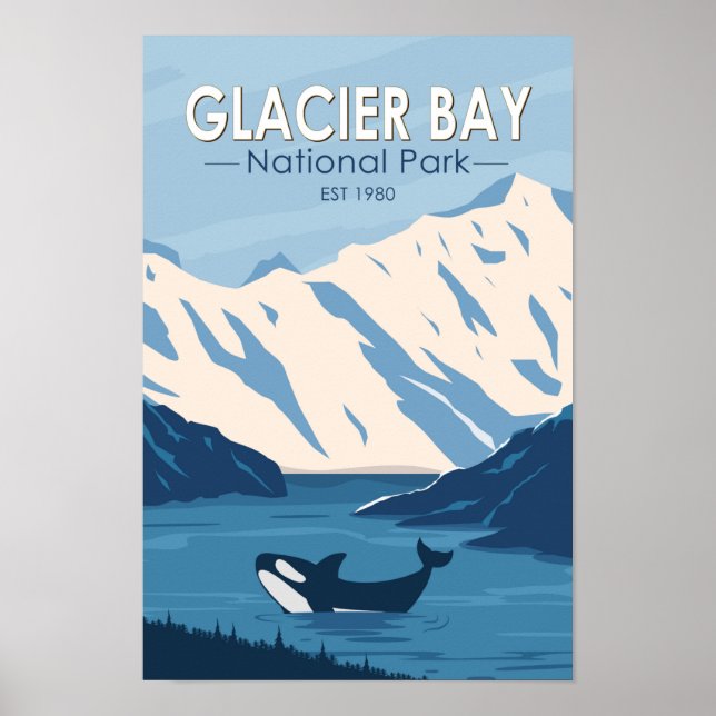 Póster Parque nacional Glacier Bay Alaska Orca Art Vintag (Frente)