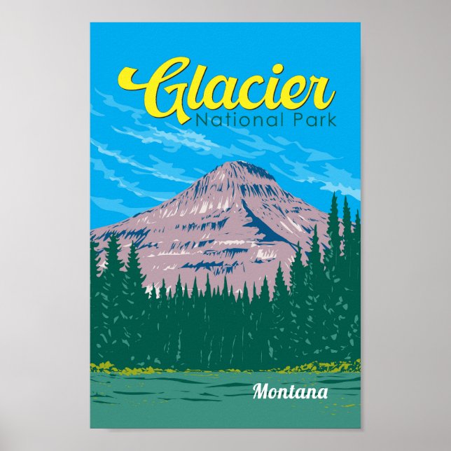 Póster Parque nacional Glacier Ilustracion Viaje Viaje Vi (Frente)