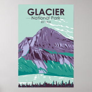 Póster Parque Nacional Glacier Montana Lago Escondido Vin