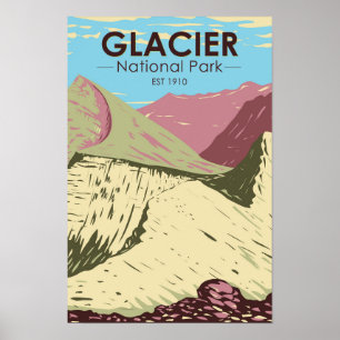 Póster Parque nacional Glacier Montana Triple Divide Pico