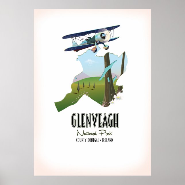 Póster parque nacional Glenveagh Irlanda mapa Condado de  (Frente)