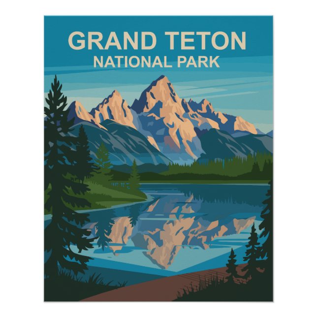 Póster Parque nacional Gran Teton Paisaje Arte de viajes (Anverso)
