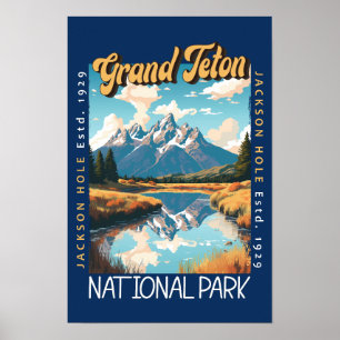 Póster Parque Nacional Grand Teton Jackson Hole Distresse