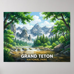 Póster Parque Nacional Grand Teton    Paisaje Anime