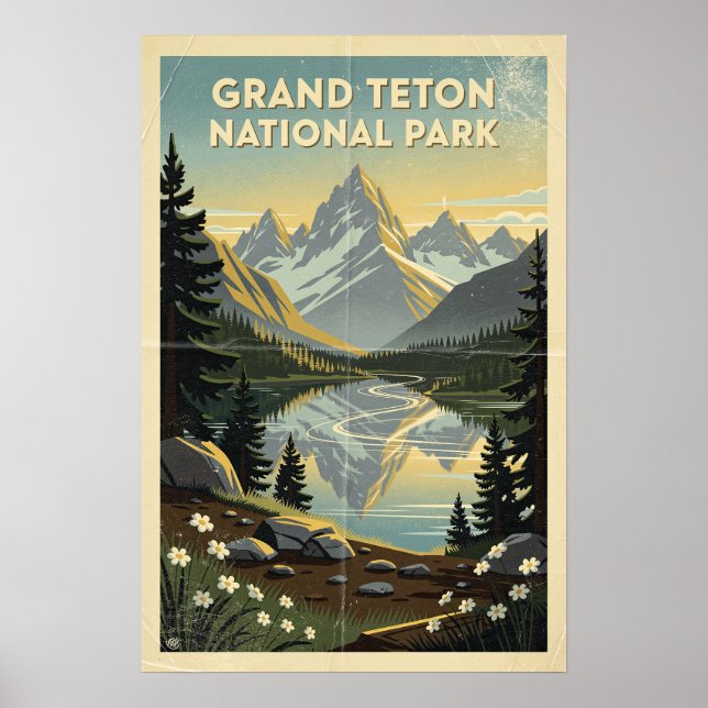Póster Parque Nacional Grand Teton Retro (Frente)