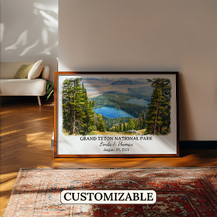 Póster Parque Nacional Grand Teton Wyoming, Acuarela