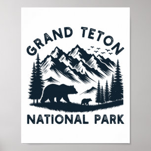 Póster Parque Nacional Grand Teton Wyoming Oso Montaña Se