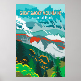 Póster Parque Nacional Grandes Montañas Humeantes Vintage