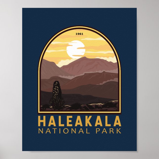 Póster Parque nacional Haleakala Emblema de vintage (Frente)