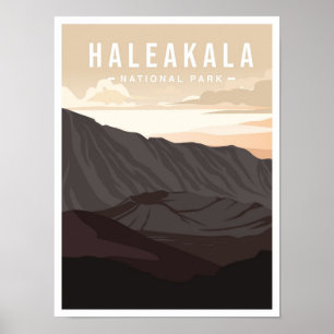 Póster Parque Nacional Haleakala Hawái Ilustración de via