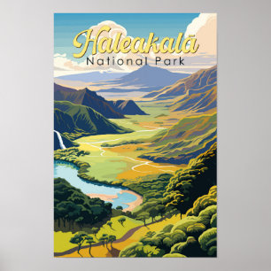 Póster Parque nacional Haleakala Ilustracion Retro