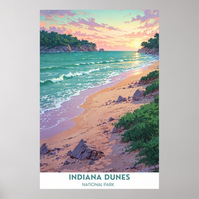 Póster Parque nacional Indiana Dunes, América (Frente)