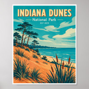 Póster Parque Nacional Indiana Dunes Viajes Antiguos
