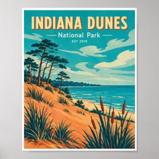 Póster Parque Nacional Indiana Dunes Viajes Antiguos