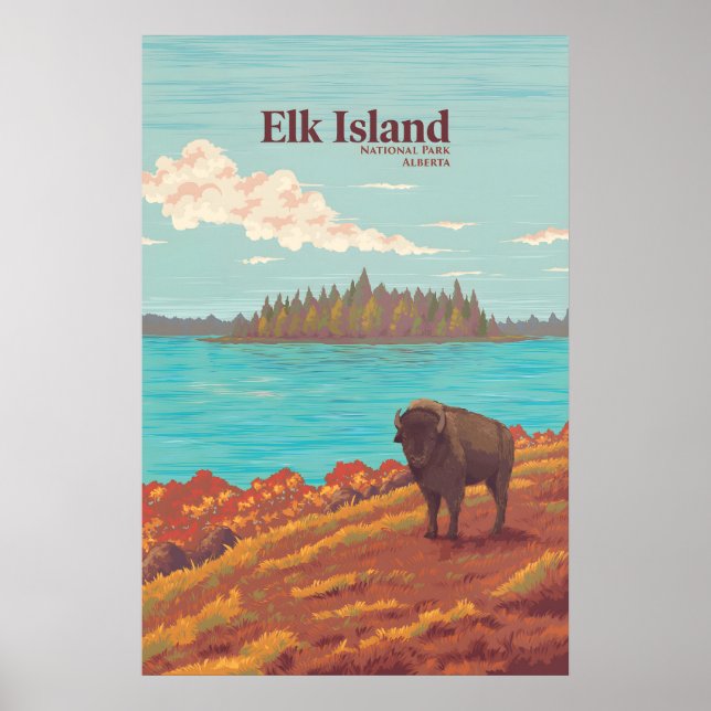 Póster Parque Nacional Isla Elk Alberta Canadá Viajes (Frente)