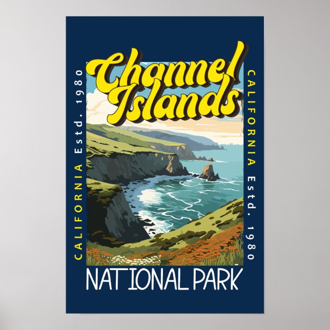 Póster Parque Nacional Islas del Canal Retro Angustiado (Frente)