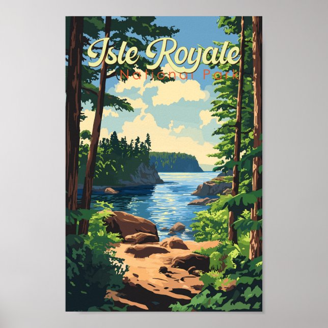 Póster Parque nacional Isle Royale Ilustracion Viajes Art (Frente)