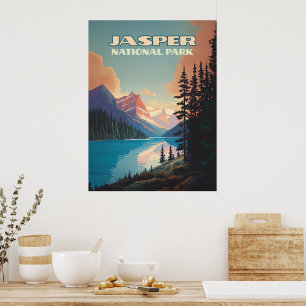 Póster Parque nacional Jasper Alberta Canadá Rockies Retr