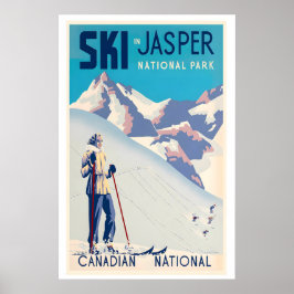 Póster Parque Nacional Jasper Canadá Mujer Esquí Vintage