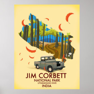Póster Parque nacional Jim Corbett, estado de Uttarakhand