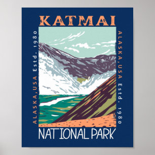 Póster Parque Nacional Katmai Alaska Vintage Destrozado 
