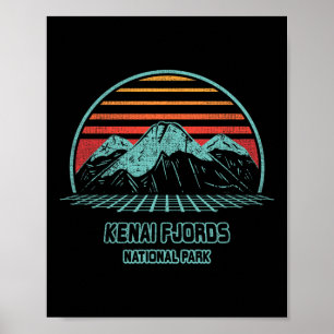 Póster Parque Nacional Kenai Fjords Retro Hiking Vintage