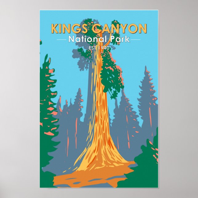Póster Parque nacional Kings Canyon Subvención Árbol (Frente)