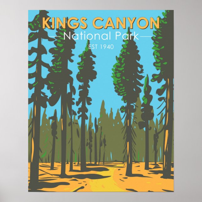 Póster Parque nacional Kings Canyon Subvención Vintage (Frente)