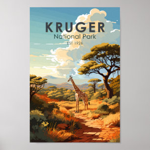 Póster Parque nacional Kruger Sudáfrica Giraffe Vintage