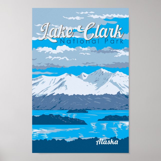 Póster Parque nacional Lake Clark Ilustracion Viajes (Frente)