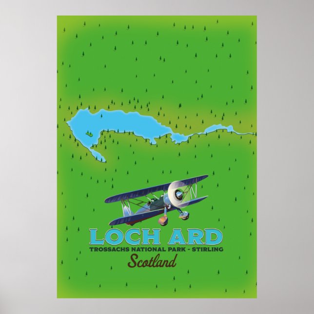 Póster Parque nacional Loch Ard Trossachs, Mapa Stirling (Frente)