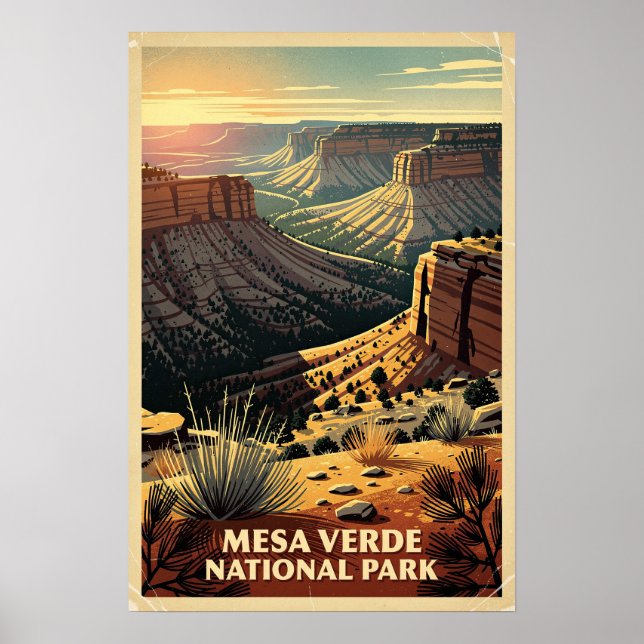 Póster Parque Nacional Mesa Verde Retro (Frente)
