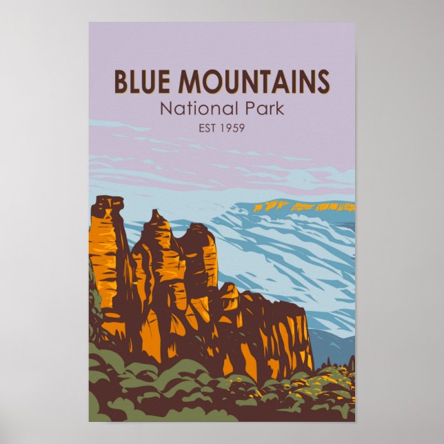 Póster Parque nacional Montañas Azules Australia Vintage (Frente)