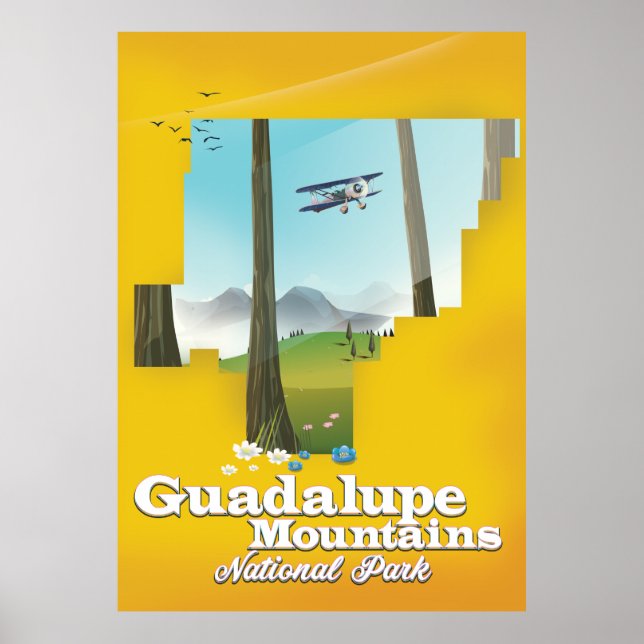 Póster parque nacional montañas Guadalupe, mapa de Texas. (Frente)