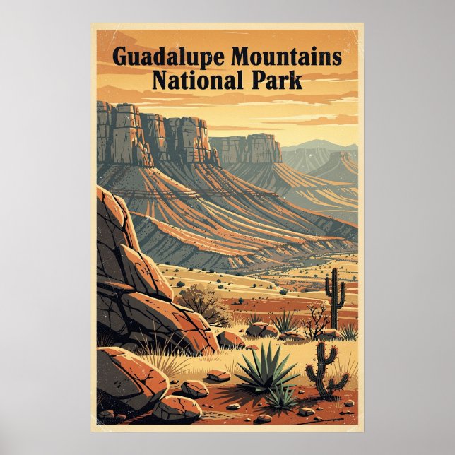 Póster Parque Nacional Montañas Guadalupe Retro (Frente)