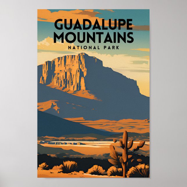 Póster Parque nacional Montañas Guadalupe Viajes de época (Frente)