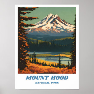 Póster Parque nacional Monte Hood ilustracion retro Vacat