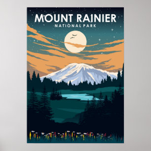 Póster Parque nacional Monte Rainier Poster de Viajes Vin