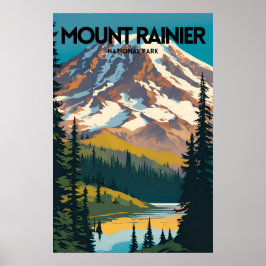 Póster Parque nacional Monte Rainier Tradicional Viajes P