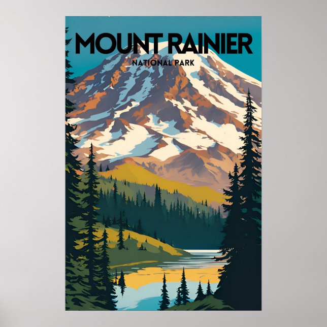 Póster Parque nacional Monte Rainier Tradicional Viajes P (Frente)