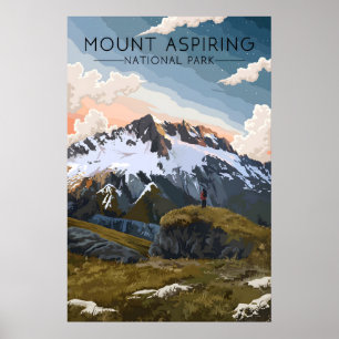 Póster Parque Nacional Mount Aspiring Nueva Zelanda Viaje