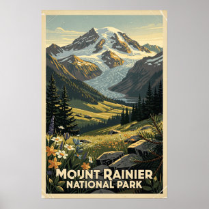 Póster Parque Nacional Mount Rainier Retro