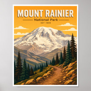 Póster Parque Nacional Mount Rainier Viaje Vintage